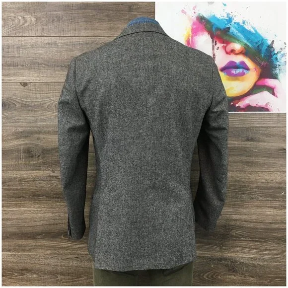 Alan Flusser‎ Mens Blazer Sport Coat Two Button Casual Jacket Size 42L Wool Suit